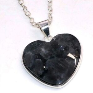 Larvikite Heart-Shaped Gemstone 925 Sterling Silver Handmade Necklace